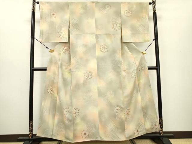 平和屋着物▽上質な小紋 地紋起こし 亀甲花文 暈し染め 正絹