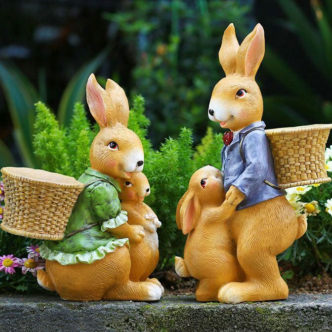 植木鉢付きうさぎ 庭の像 ウサギの置物 フラワーバスケット アウトドアアート メルカリShops