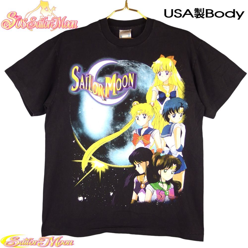 152★美少女戦士セーラームーン★Tシャツ USA製 アニメ ブラック Lサイズ 美品 半袖 逆輸入 メンズ レディース ユニセックス 月野うさぎ マーキュリー マーズ ジュピター ヴィーナス ちびうさ タキシード仮面 ルナ 武内直子 なかよし 漫画 稀少