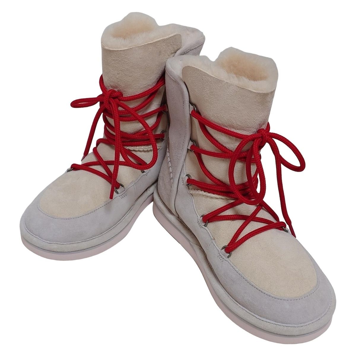 【週替わりSALE】 UGG アグ ショートブーツ 23 レディース - 1009317 グレー×レッド ムートン