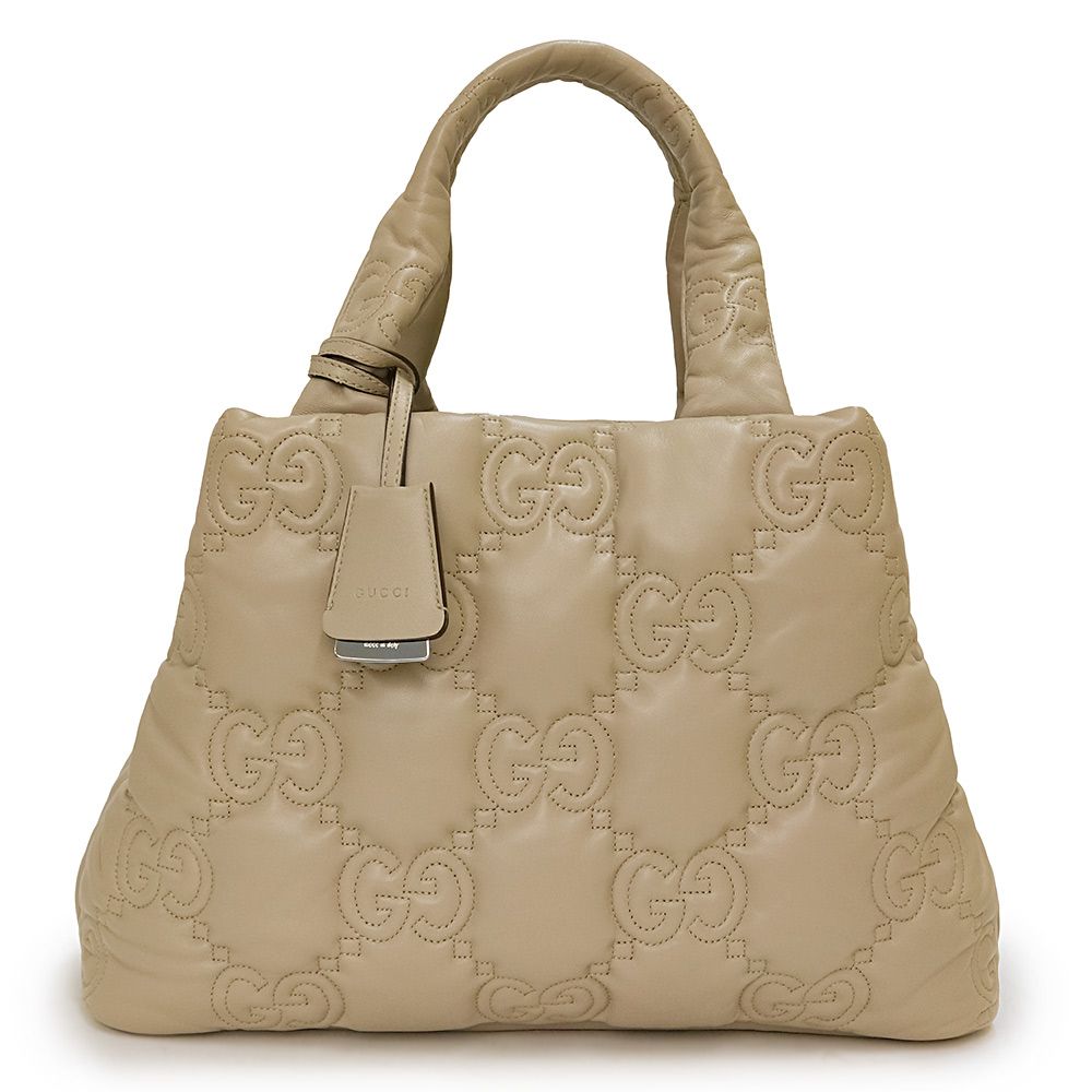 グッチ GGマトラッセ ラージ トート ハンドバッグ レザー ベージュ  