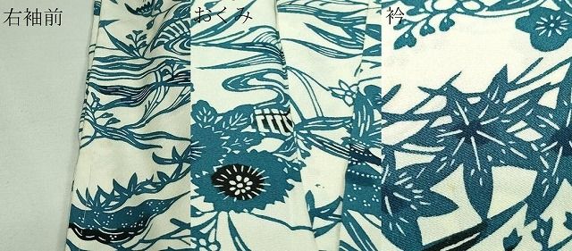 平和屋着物▽上質な小紋 単衣 本藍 型絵染 草花文 正絹 逸品
