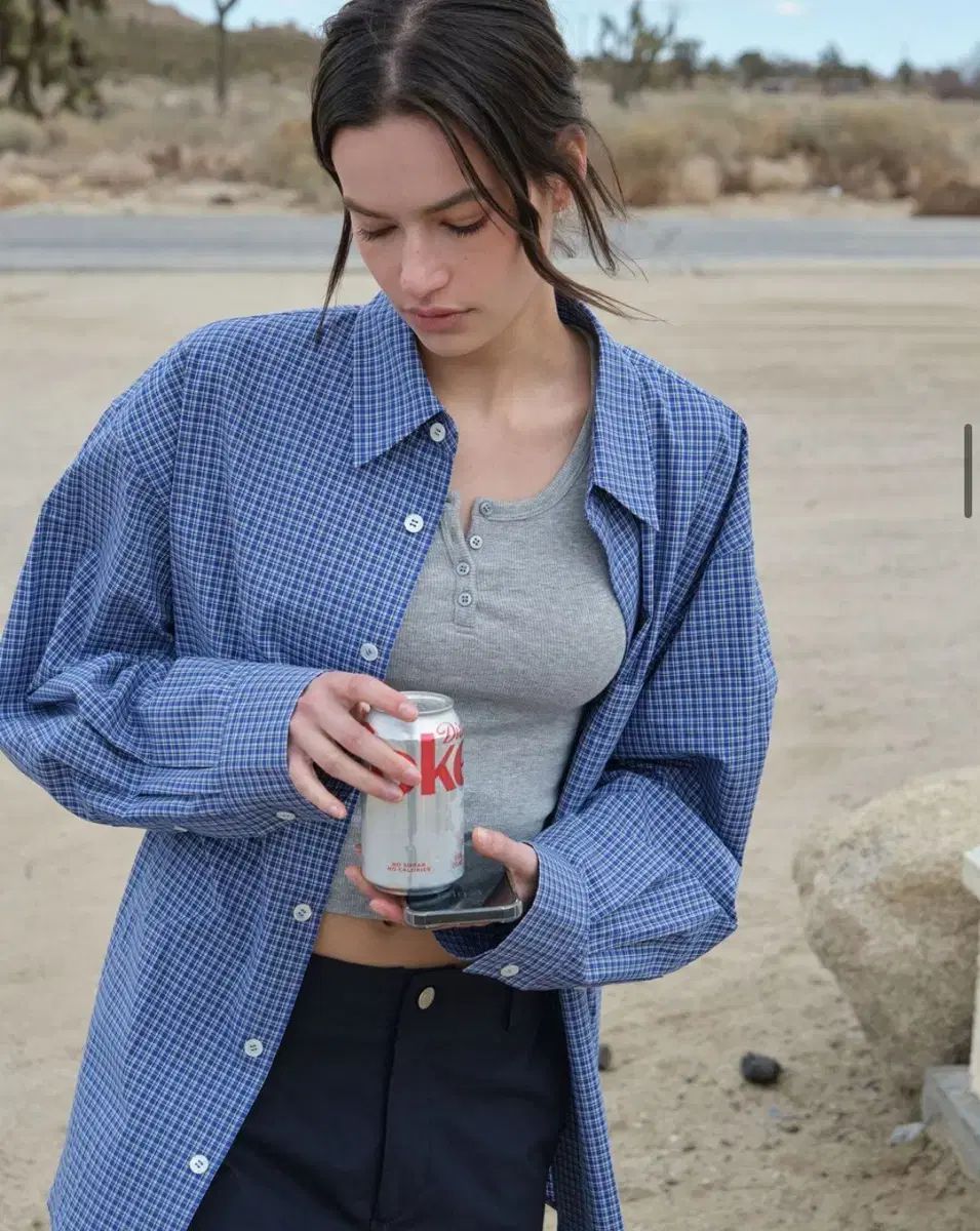 LOW CLASSIC ロウ クラシック Oversized Lc checked shirt blue