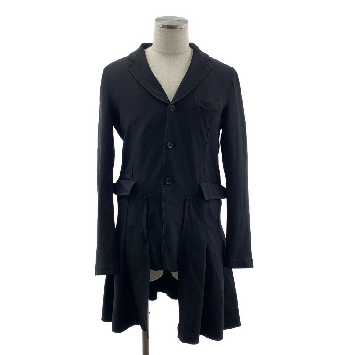 【美品】 BLACK COMME des GARCONS / ブラックコムデギャルソン | 2015SS | ポリエステル 製品加工 変形 ドッキング シングルブレスト ロングジャケット コート | L | ブラック | メンズ