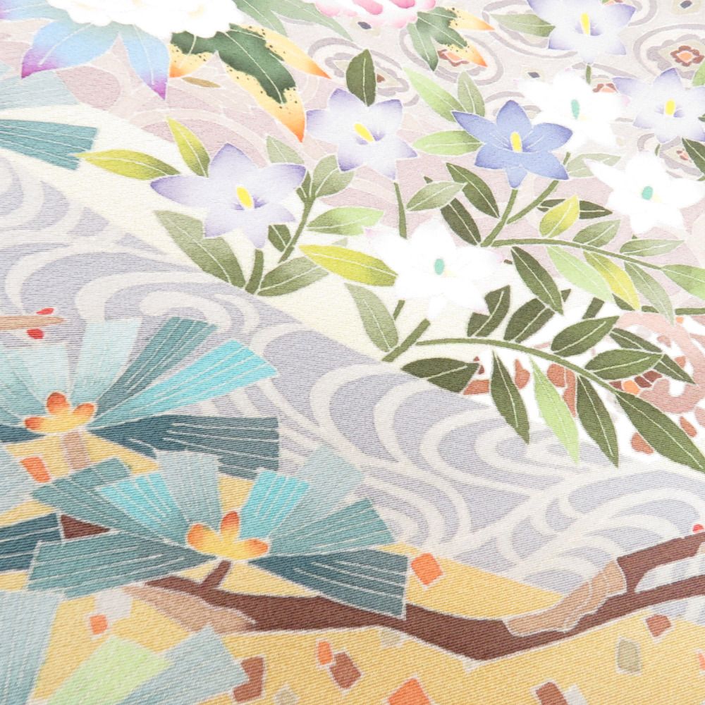 本加賀友禅 色留袖 松任いち 四季花文様 薄紫色 作家物 落款入 正絹 袷