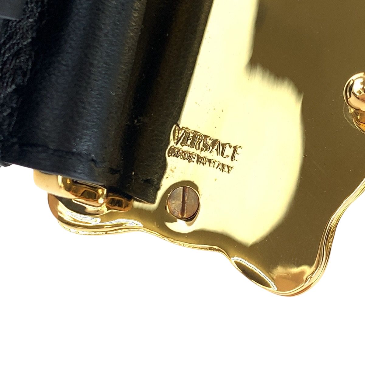 美品 VERSACE ヴェルサーチ メデューサ ブラック 黒 ゴールド金具 レザー ベルト バッグルベルト メンズ 403342
