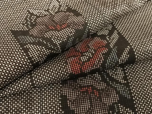 平和屋着物○本場大島紬 泥染め 割込み絣 格子花文 正絹 逸品 AAAU8014zg