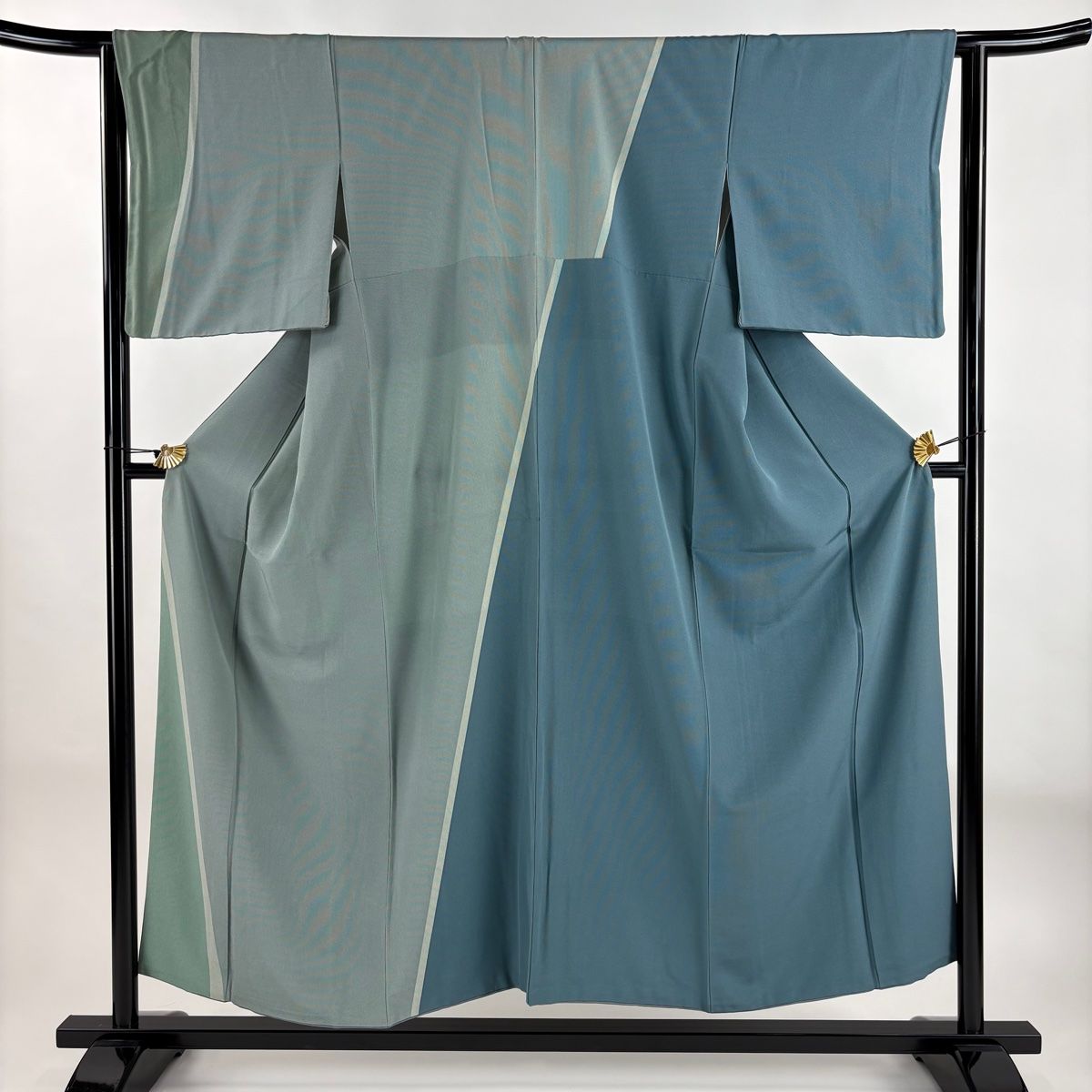 付下げ 身丈154cm 裄丈60.5cm S 袷 万筋 幾何学 薄緑 正絹