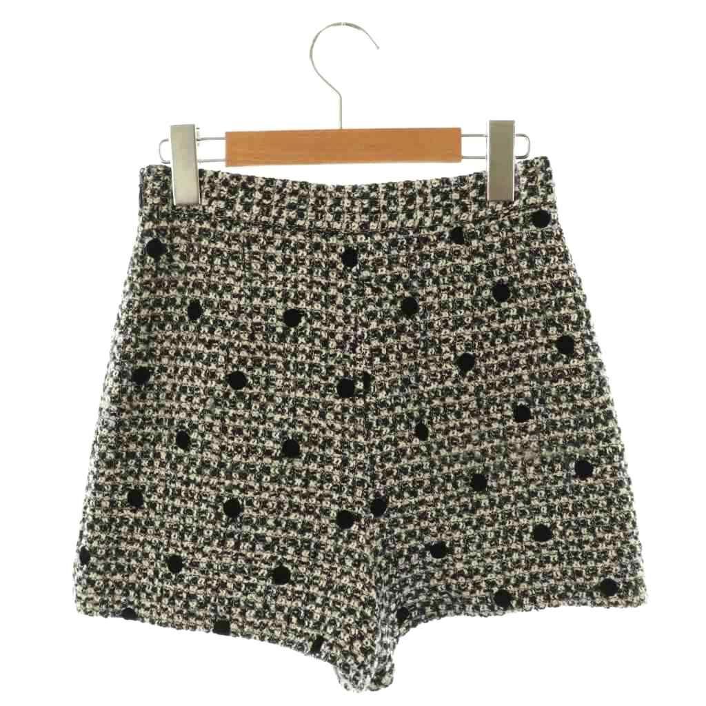 シェリエ sheller ドットツイードレディキュロット ショートパンツ S ブラック ホワイト DF OS