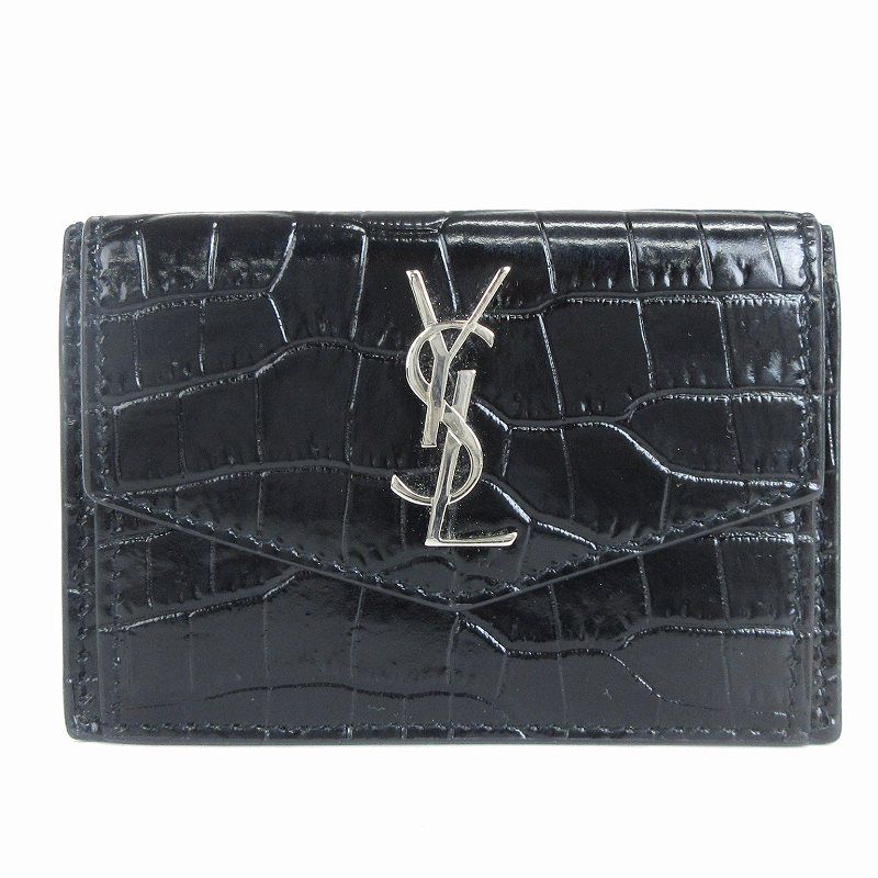 サンローラン パリ SAINT LAURENT PARIS 美品 フラグメントケース カード入れ コイン レザー クロコ型押し YSL ロゴ プレート  582305 黒 ブラック 小物 □SM3 - メルカリ