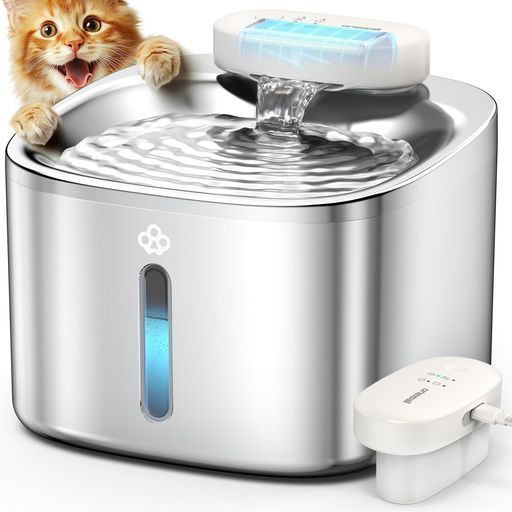 Oneisall猫水飲み器5000mAh充電式コードレス3.5L大容量センサー検知機能付き静音ポンプ自動給水器活性炭フィルター3枚付ステンレス製3種類の水流モード内蔵電池(60日稼働)FW04(シルバー)