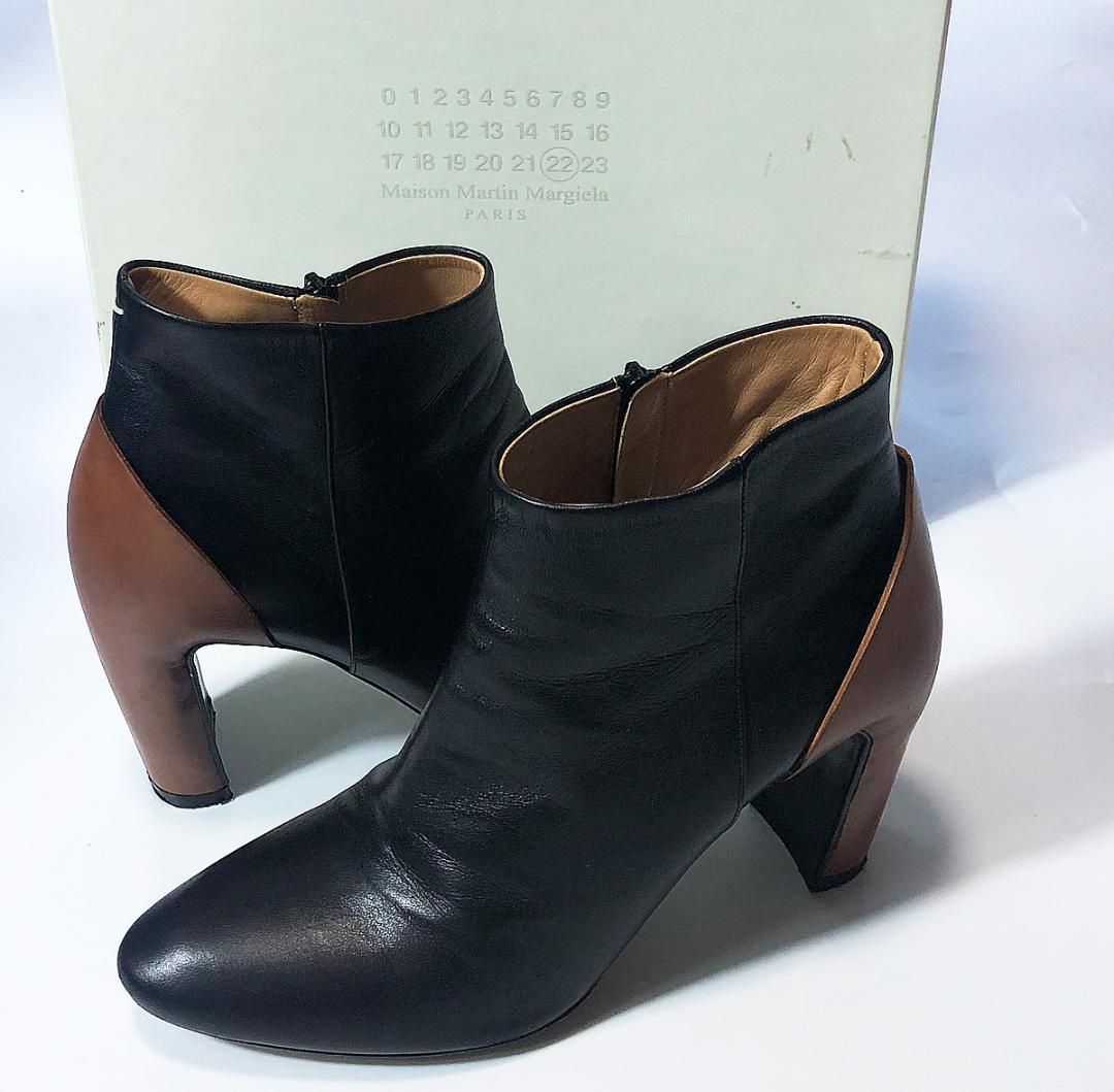 |高品質 Maison Margiela メゾン マルジェラ ヒール白ステッチ レザーアンクルブーティー S38WU0288|SX9190 付属品あり 24cm KIN-KAAI_COM