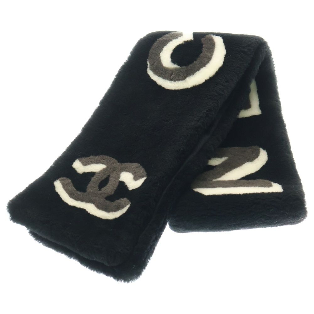 CHANEL シャネル ココマーク ロゴ シャドー カシミヤ ムートン マフラー ブラック