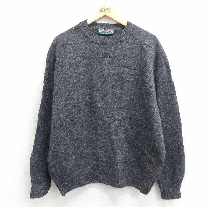 XL/古着 長袖 セーター メンズ 90s 無地 ウール クルーネック グレー 24sep25 中古 ニット トップス