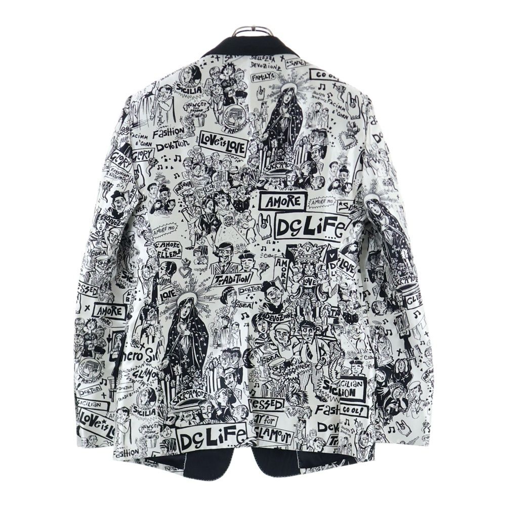 DOLCE - GABBANA ドルチェアンドガッバーナ 総柄 シルク ショール タキシードジャケット ブラック ホワイト G2MD7T HS12F