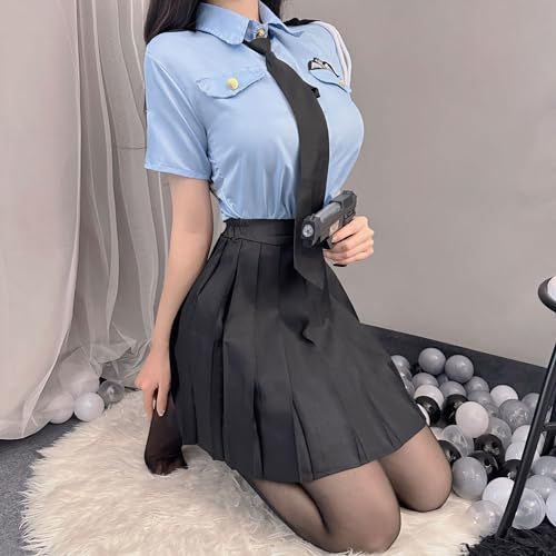 Yi-gog] ポリス コスプレ セクシー 制服 3点セット トップス、プリーツ