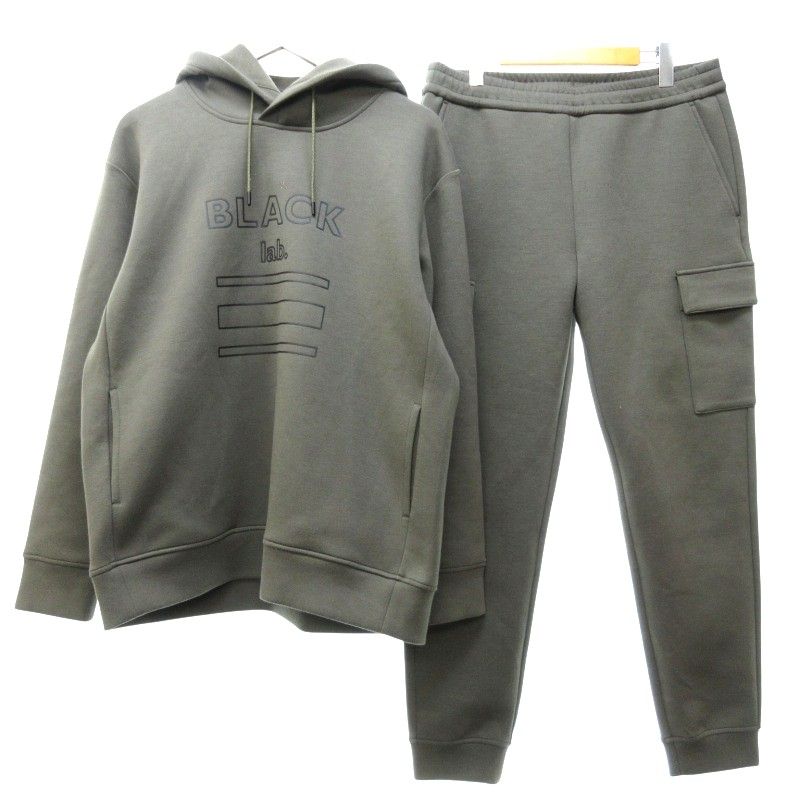 ブラックレーベルクレストブリッジ BLACK LABEL CRESTBRIDGE 21AW スウェット セットアップ フーディー カーゴパンツ エンボスロゴ スポーティー カーキ L LL IBO71 0430