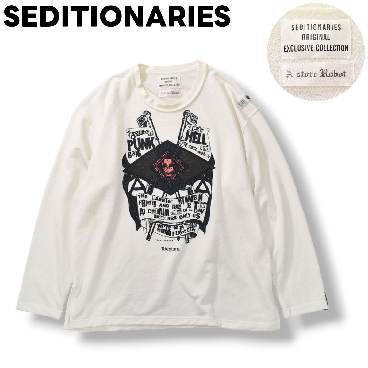 トリプルコラボ】 セディショナリーズ SEDITIONARIES x アストアロボット A Store Robot x 10exture PUNK  HELL 長袖 ロングスリーブ Tシャツ 2 ホワイト メンズ - メルカリ