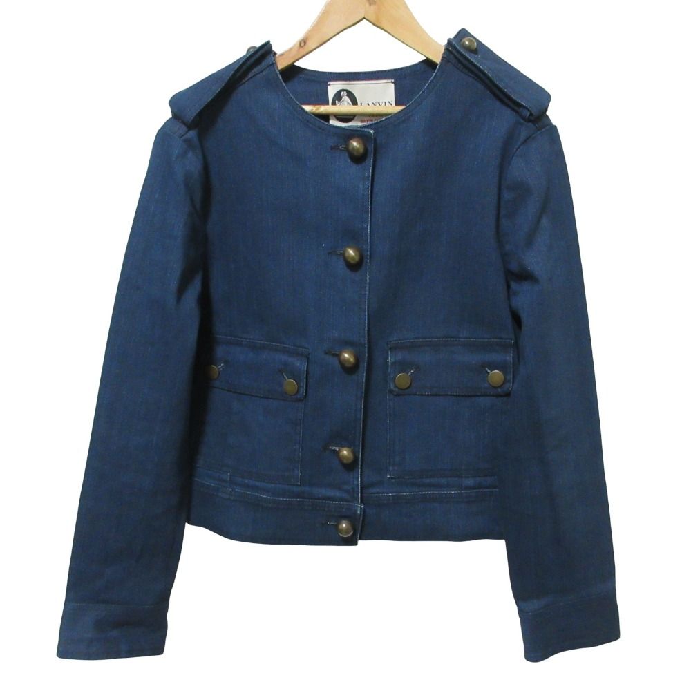 LANVIN × ACNE ランバン アクネ デニム ノーカラー ジャケット 40 ネイビー レディース 古着