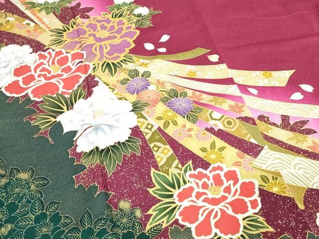 平和屋着物□豪華振袖 束ね熨斗花文 暈し染め 金彩 正絹 逸品