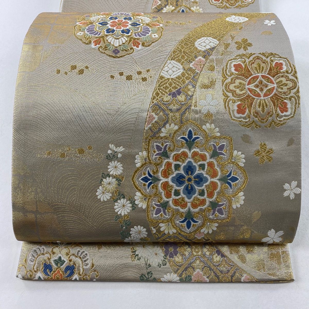 袋帯 美品 秀品 流水地華文 金銀糸 箔 金色 六通 正絹 【中古