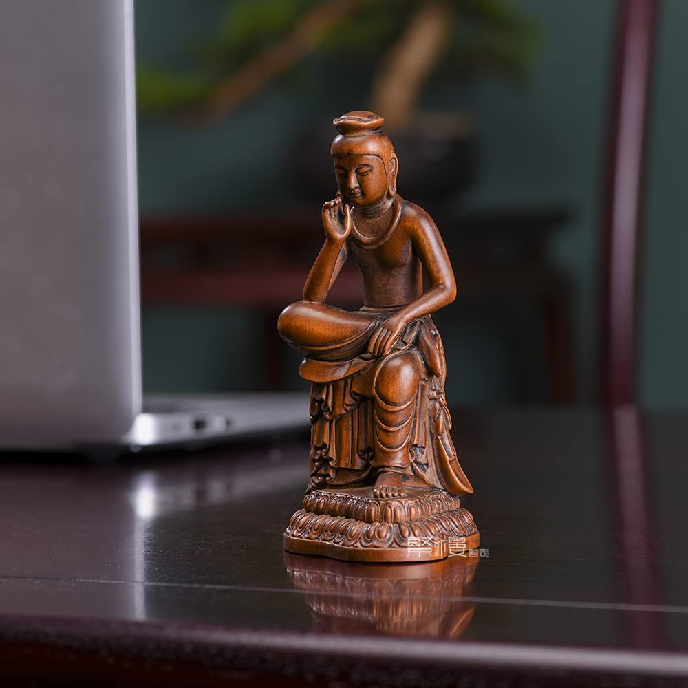  繁樓藝雕 仏像 弥勒菩薩 半跏思惟像 木彫り 仏壇仏像 置物 桧木製 古美色 高さ12 cm 巾5 5 奥行7 その他 文房具 事務用品