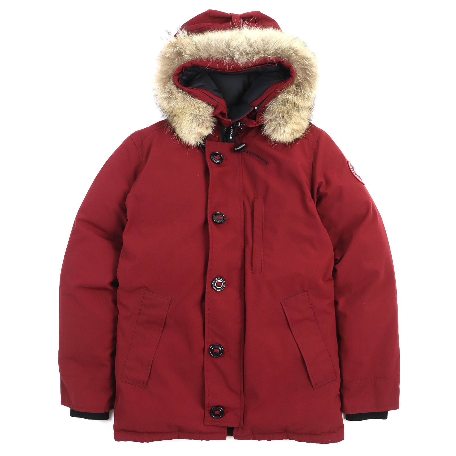 良品△CANADA GOOSE カナダグース 3426MA CHATEAU シャトー ロゴワッペン ファーフーデッド ダウンジャケット レッド系 S  （日本サイズM相当） カナダ製 正規品 メンズ - メルカリ