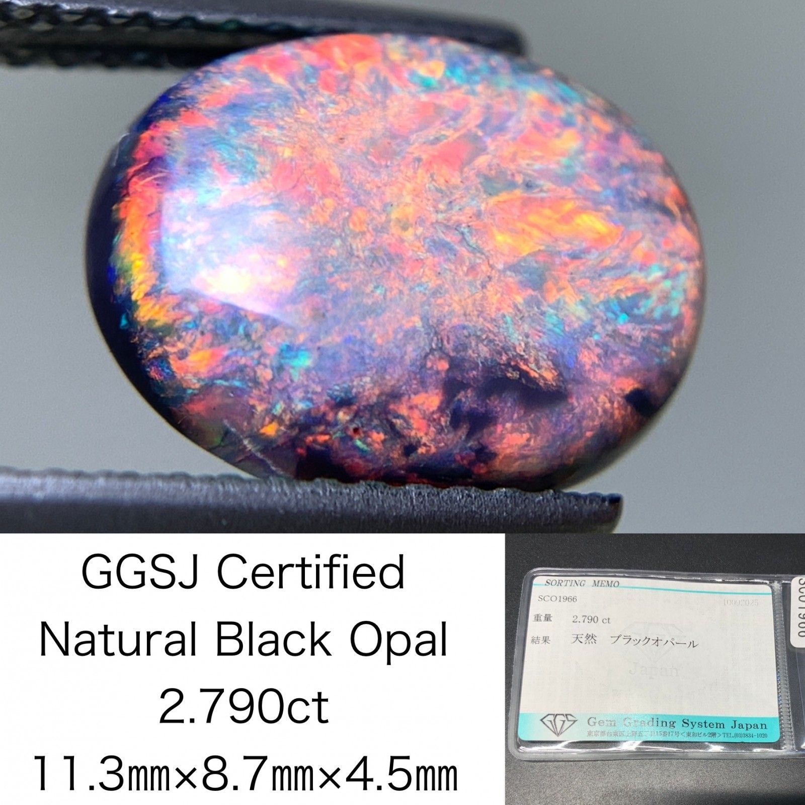 ブラックオパール 天然 2.790ct 宝石ソーティング付き 11.3