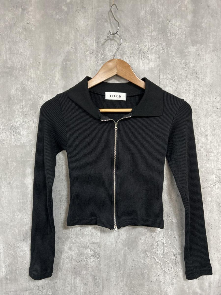 YILON カーディガン リブ ジップアップ ニット セーター sizeF 黒 ◆ ◎レディース
