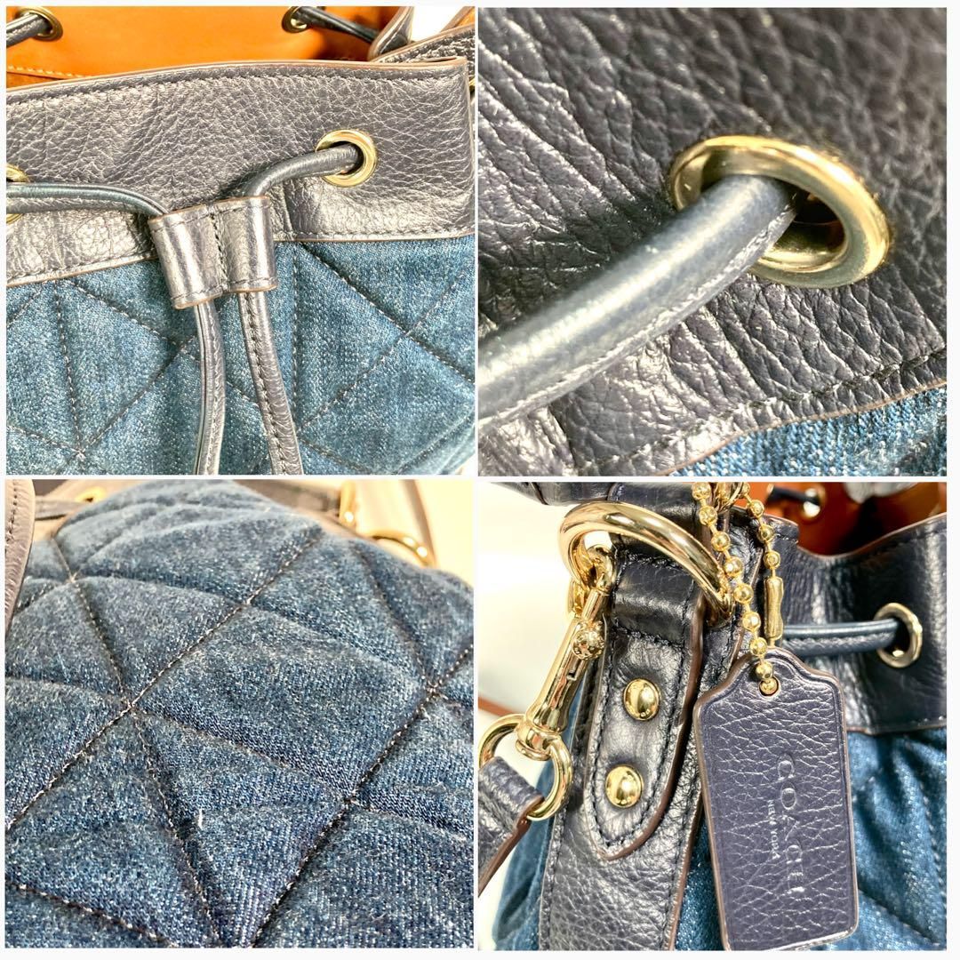 COACH】コーチ デニム キルト 巾着 ２way ショルダーバッグ（美品