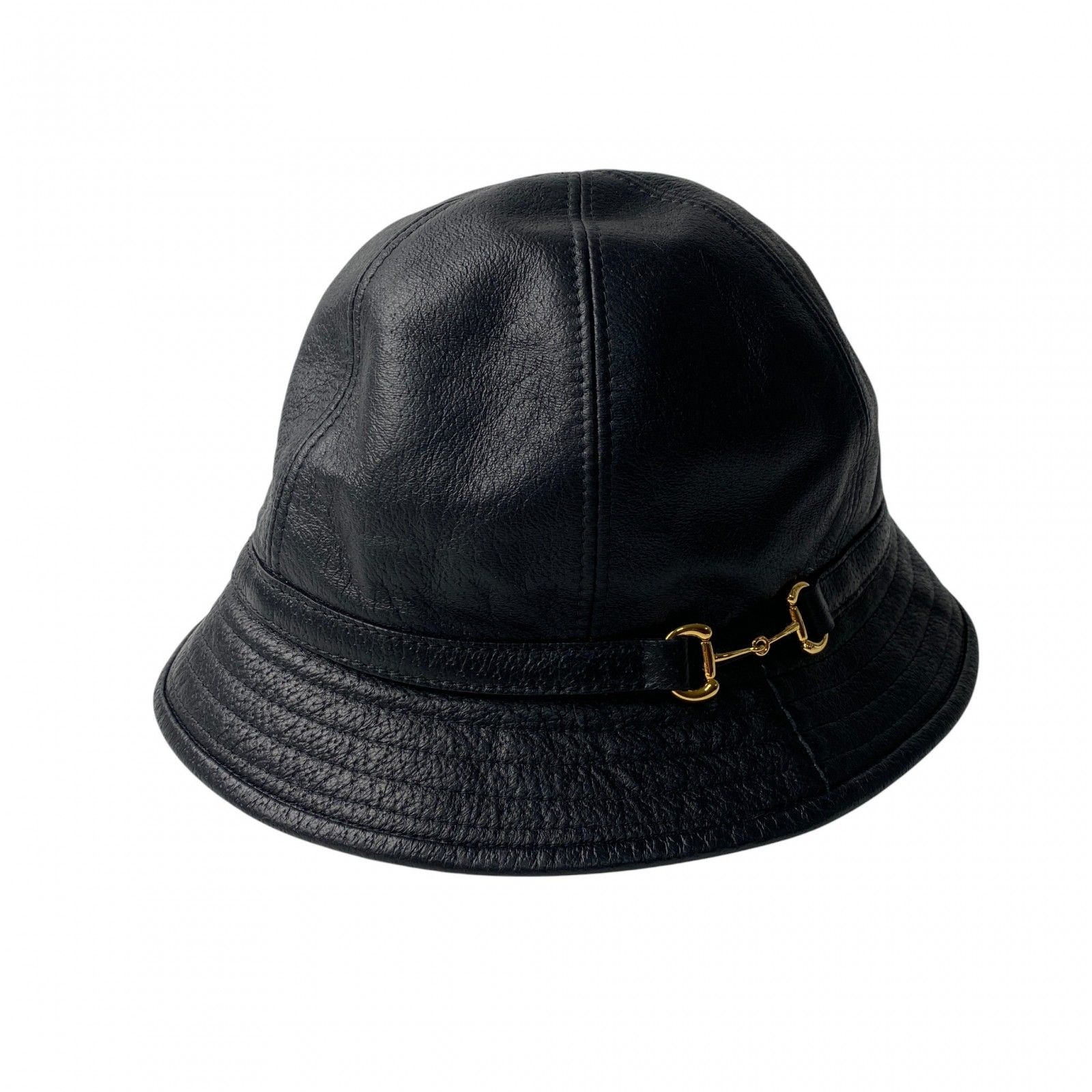 タグ付き グッチ GUCCI レディース バケットハット ブラック レザー S