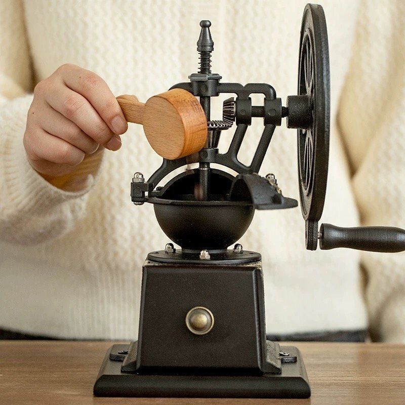 コーヒーミル 手動 おしゃれ アンティーク調 レトロ 粗さ調節 黒鉄 ウッド 手挽き コーヒー豆 珈琲豆 グラインダー