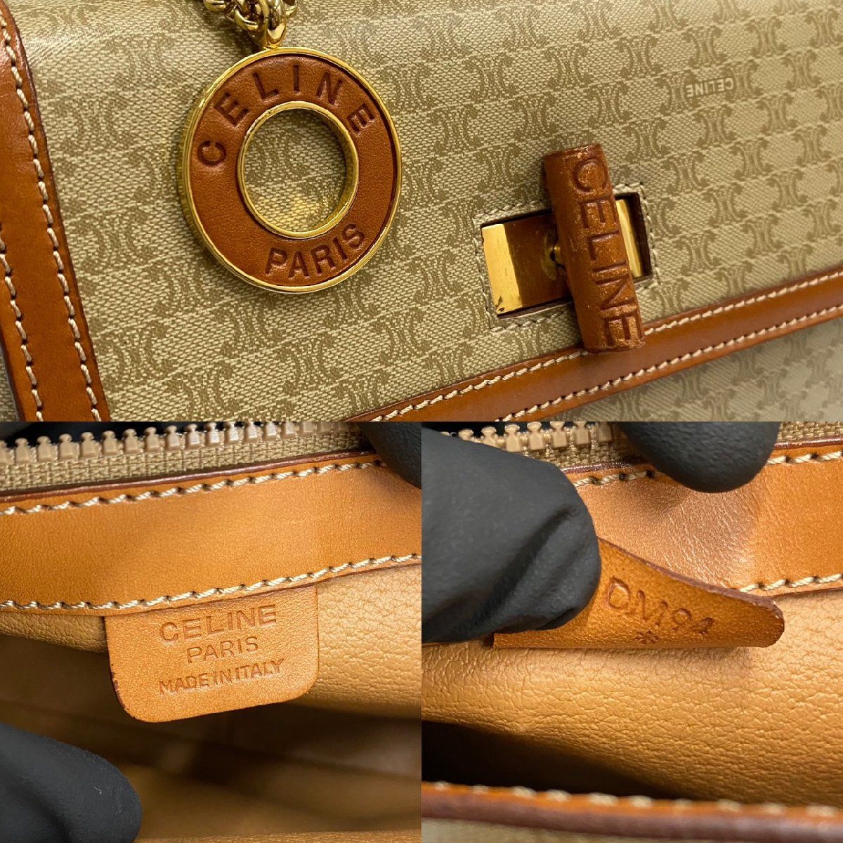 極 美品 セリーヌ つつましく マカダム サークルロゴ ターンロック 