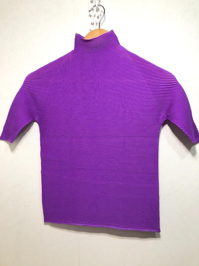 049051 ISSEY MIYAKE PLEATS T. プリーツ 半袖 カットソー 3 パープル イッセイミヤケ プリーツブリーズ PLEATS PLEASE