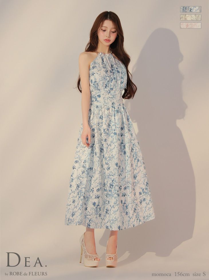 ブルー DE3783-BL-2503 Lサイズあり DEA.by ROBE de FLEURS|ディアバイローブドフルール 花柄| ホルターネック| アメスリ| フ | ロング| ワンピース| ミモレ丈| ミディアムドレス| キャバドレス long