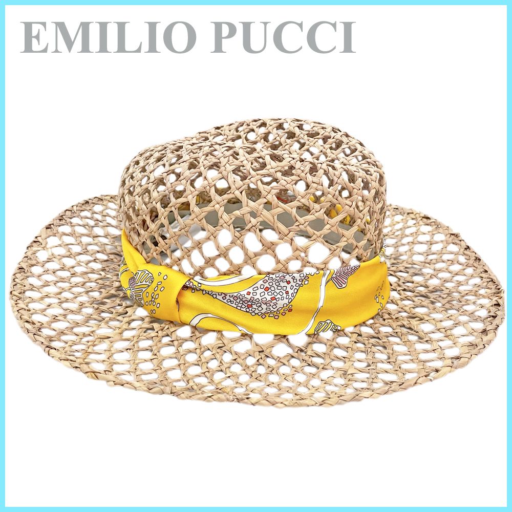 新品エミリオプッチEMILIO PUCCI麦わら帽子(ストローハット) 黄色