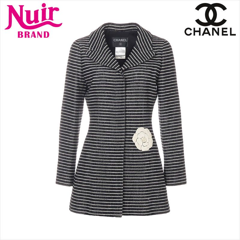 CHANEL シャネル コート Size 38 ボーダー カメリア コットン×ウール 01C 2001年製
