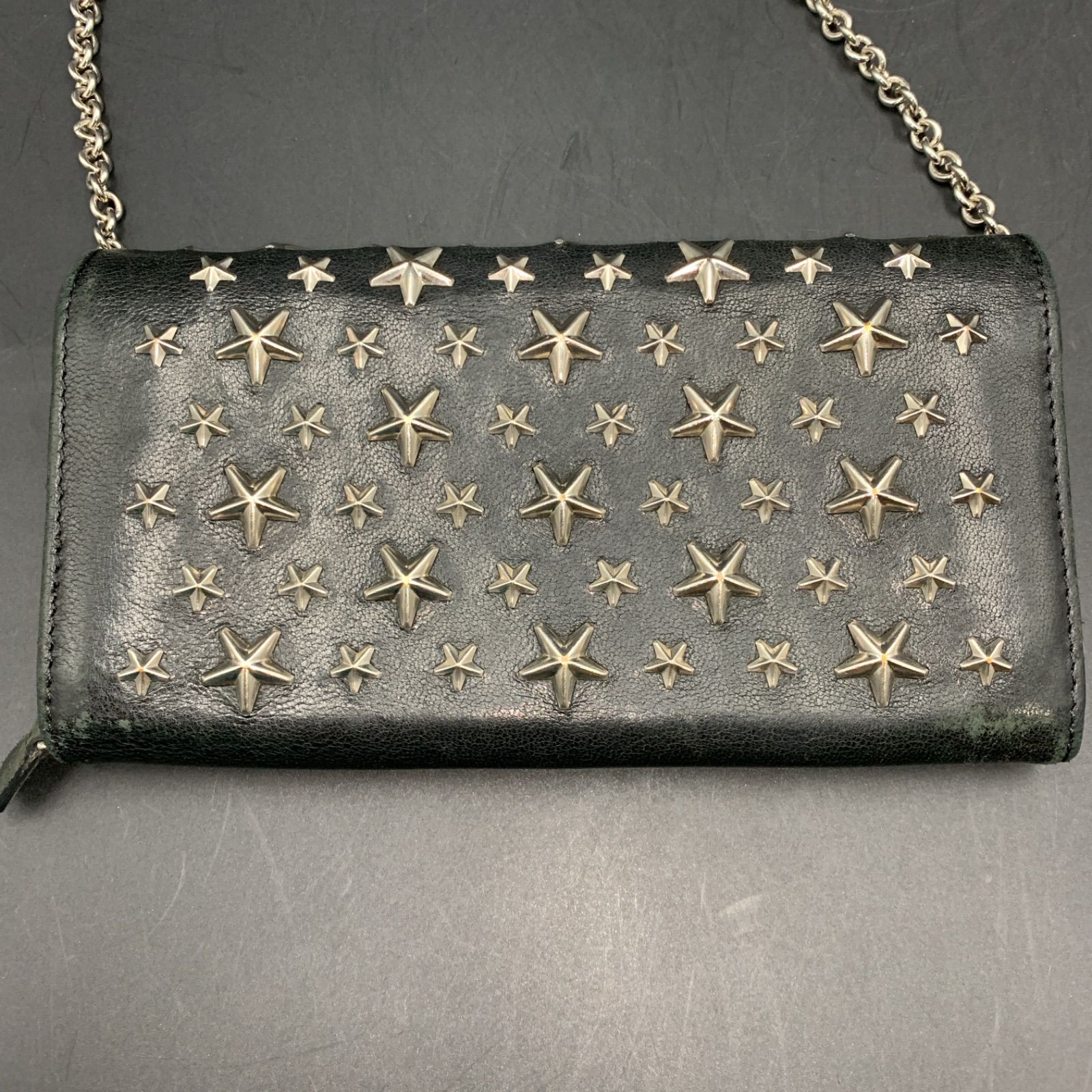 83 JIMMY CHOO ジミーチュウ レザー チェーンウォレット スター 