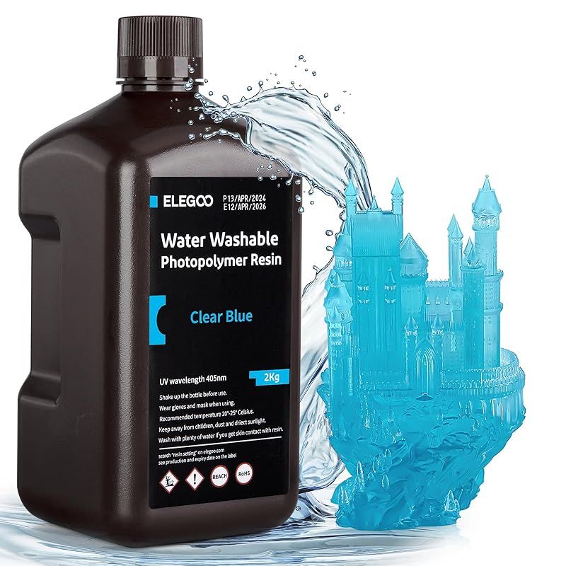 ELEGOO 光造形3Dプリンター用 UVレジン 405nm 水洗い樹脂 2000g 光硬化 樹脂 LCD 3Dプリンター向け 明るいブルー 1