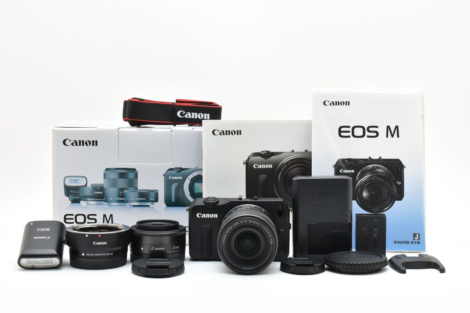 美品 Canon キヤノン EOS M + EF-M 18-55mm IS STM レンズキット ミラーレス ホワイト 元箱付240505n キャノン Canon EOS M ミラーレス一眼レフ ダブルレンズキット 完動美