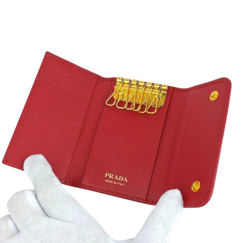 ■中古■　プラダ 6連 キーケース 鍵 サフィアーノ レザー GP レッド FUOCO 1PG222 箱 【16725】1 □中古□ プラダ 6連 キーケース 鍵 サフィアーノ レザー GP レッド