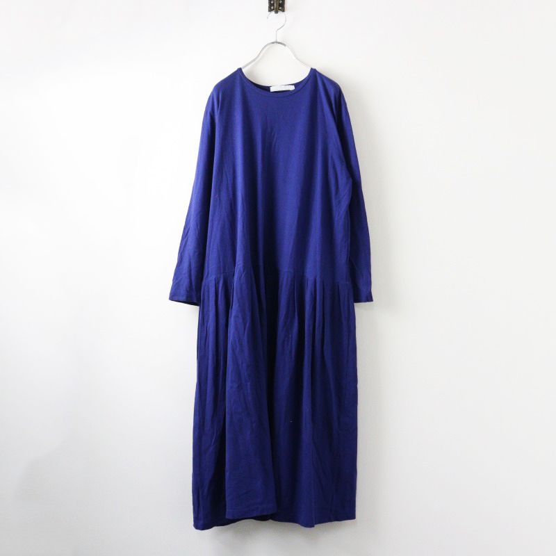 homspunネイビー ロングワンピース homspun ホームスパン ライトオンスシャンブレー比翼配色7分袖