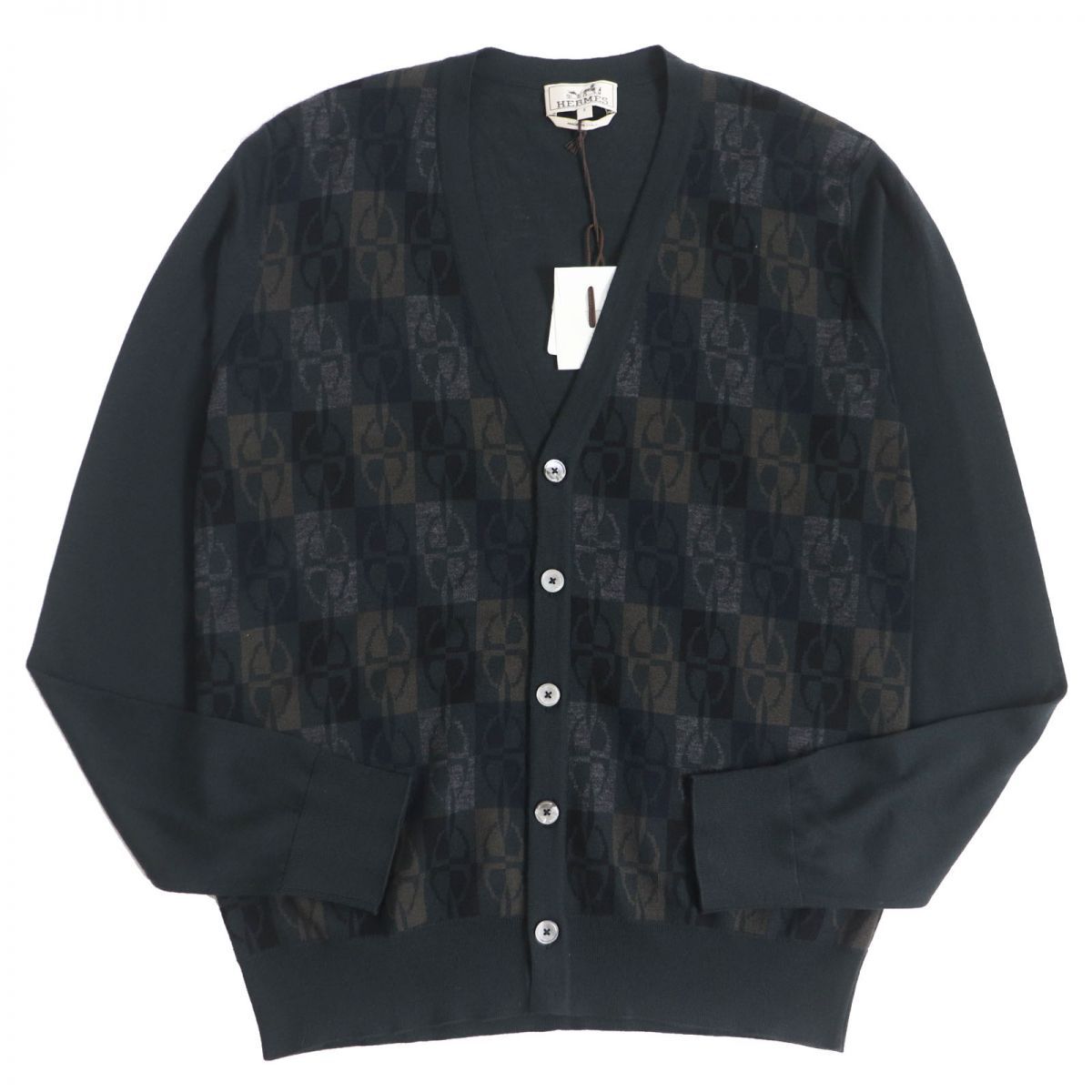 未使用品□HERMES/エルメス シェーヌダンクル 総柄 CARDIGAN BOUTONNE 