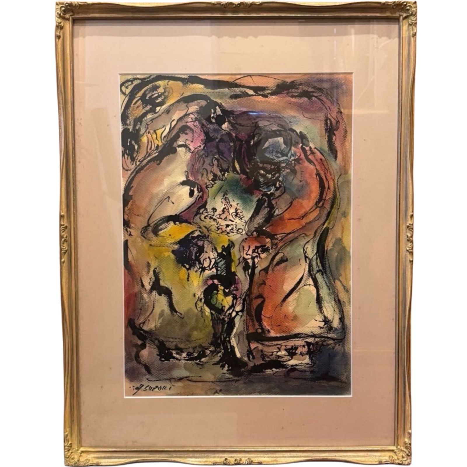 鈴木康雄 水彩 抽象画 直筆サイン入り 浜松出身 日仏現代国際美術展 文部科学大臣賞受賞