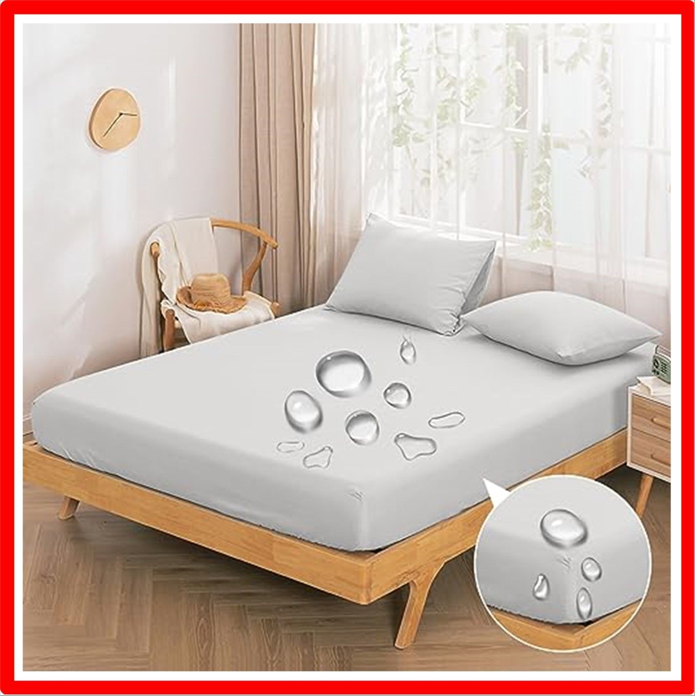 【匿名配送】ホワイト_クイーンサイズ:160x200cm Vallein 防水シーツ 側面防水 シングル ボックス 全面防水 ボックスシーツ ダブル セミダブル