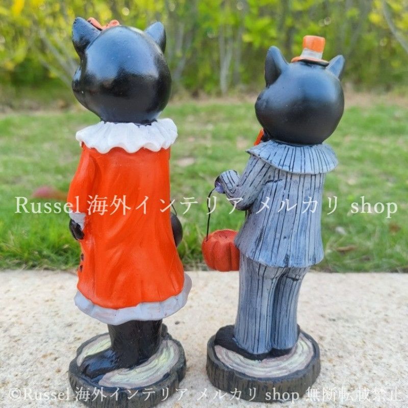 園芸用品 ガーデンオブジェ ネコ 2匹セット ハロウィン 庭 置物