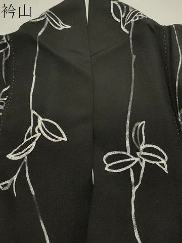 平和屋着物●上質な小紋　ろうけつ染め　草花文　黒地　正絹　逸品　CAAR0825gh 平和屋着物○上質な小紋 ろうけつ染め 草花文 黒地 正絹 逸品