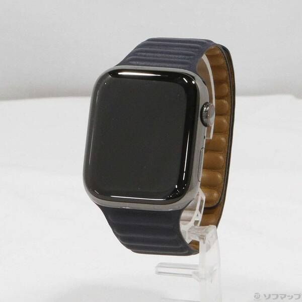 〔中古品〕Apple Watch Series 8 GPS + Cellular 45mm グラファイトステンレススチールケース インクレザーリンク【258】