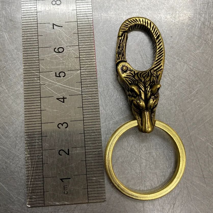 真鍮製カラビナ ウルフキーリング キーフック 狼モチーフデザイン