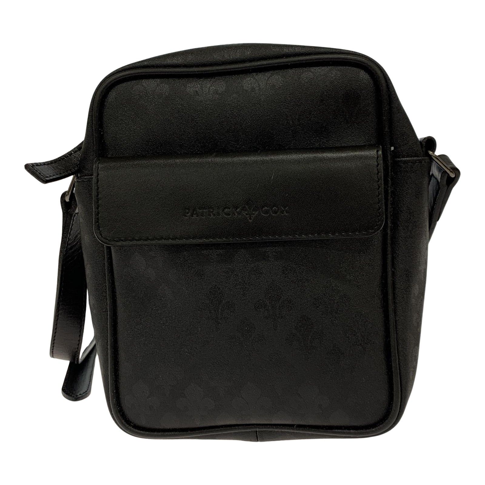 PATRICK COX ブラックショルダーバッグ PATRICK COX パトリックコックス ロゴ総柄ショルダーバッグ